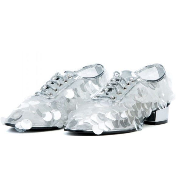πππ¨π© 6 & 6.5π€Silver Sequined Funky Oxfords - Picture 3 of 5